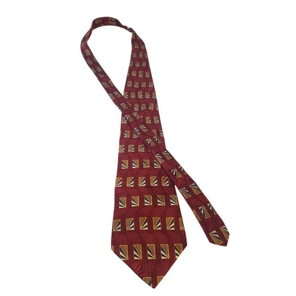 Bill Blass Black Label Mens Tie Necktie Designer Luxury Red Gold Blue Geometric - Picture 3 of 12
